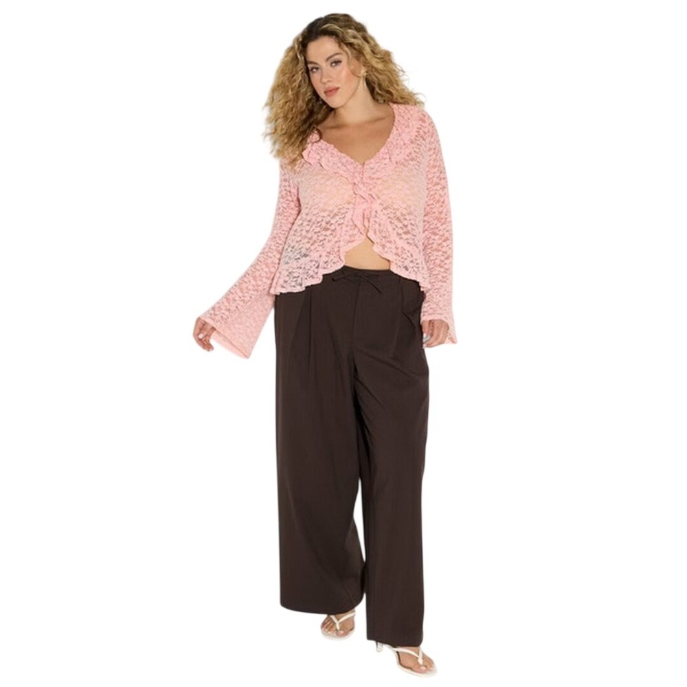 Wild Fable Women's Pink Lace Ruffle Trim Flyaway Brushed Lace Top Size 2X